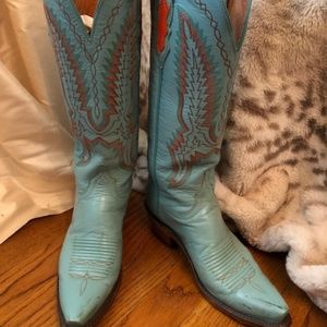 Lucchese Turquoise with Orange Stitch Western Boot